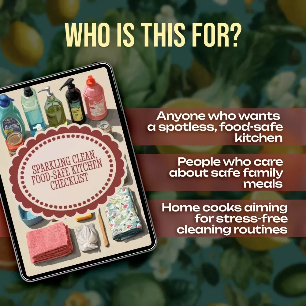 Sparkling Clean, Food-Safe Kitchen Checklist | Printable Digital Download for Food-Safe Kitchen Cleaning Products & Hygienic Cooking