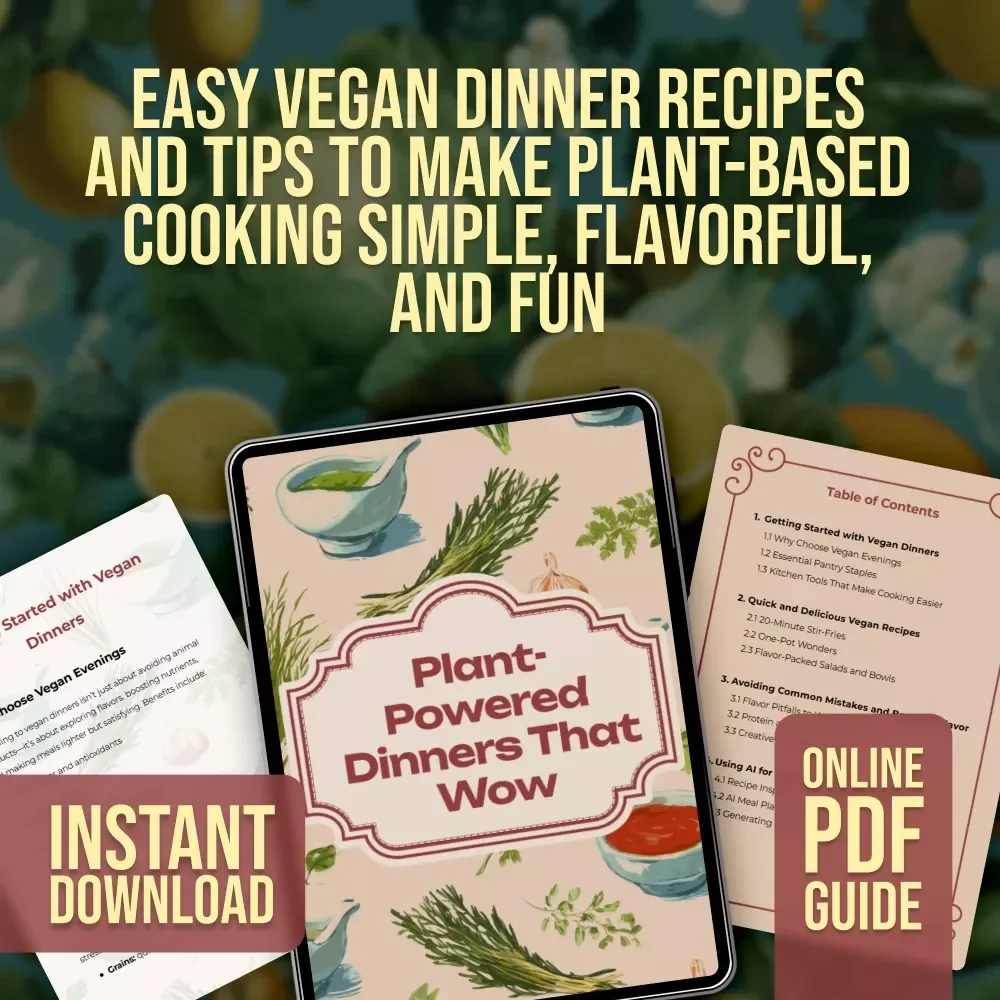 Plant-Powered Dinners That Wow | Vegan Dinner Recipes Digital Guide, Quick & Easy Vegan Cookbook, Healthy Plant-Based eBook