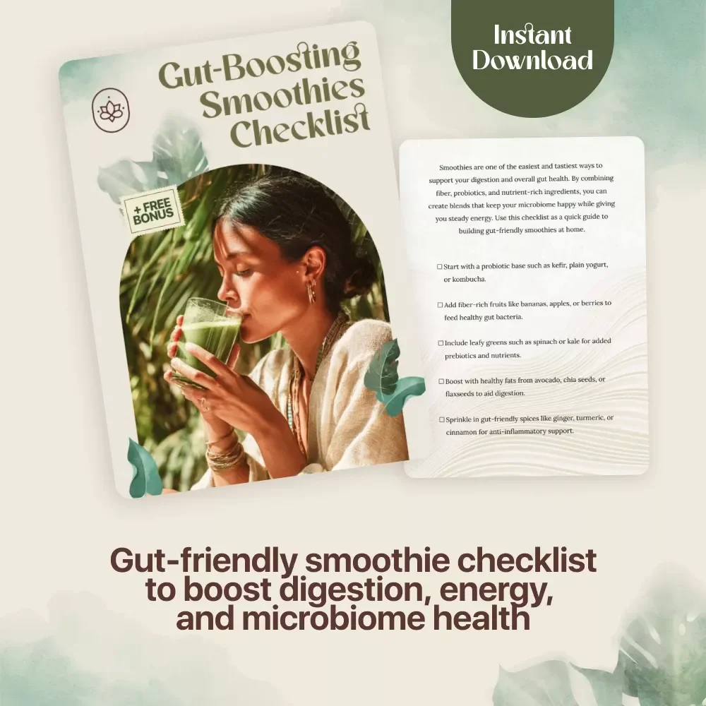 Gut-Boosting Smoothies Checklist | Printable Digital Download for Smoothies that Support Gut Health | Healthy Digestion & Microbiome Support