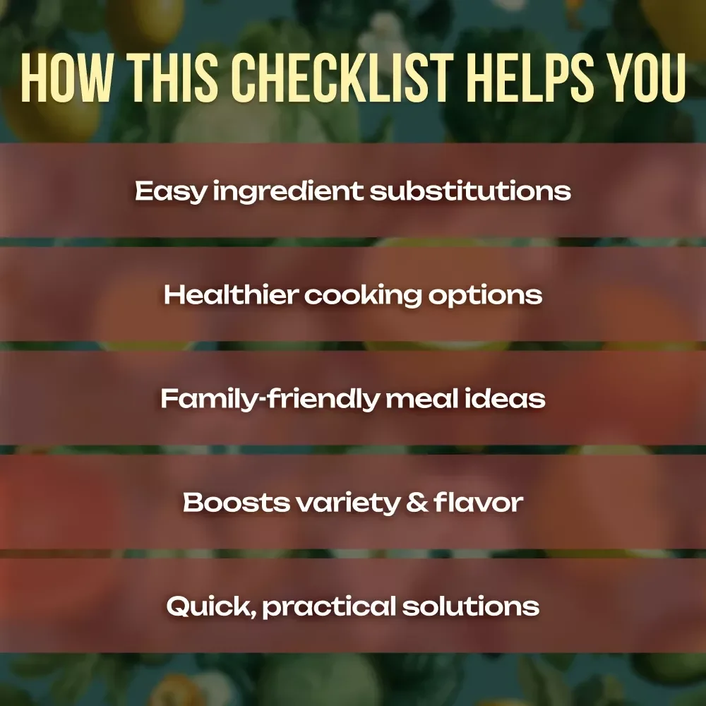 Gluten-Free Recipe Swaps | Printable Kitchen Checklist | Easy Gluten-Free Cooking Guide for Bread, Pasta, Pizza Crust, Flour & More