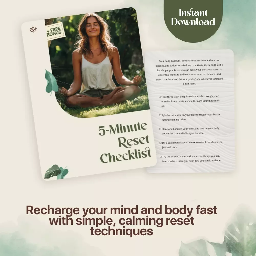 5-Minute Reset Checklist | Instant Digital Download | Calm Anxiety & Reset Your Nervous System in Under 5 Minutes | Self-Care & Stress Relief Guide