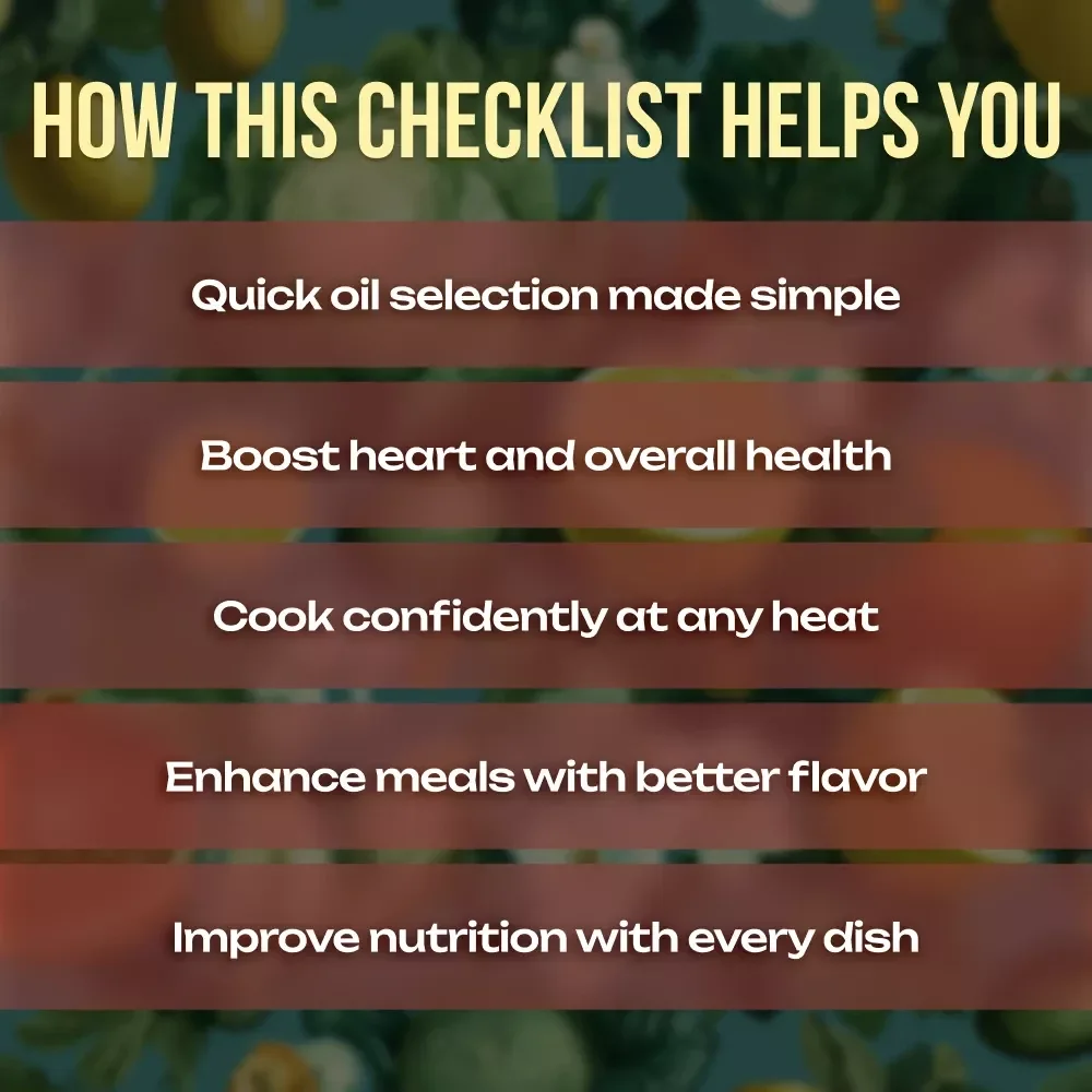 Healthiest Oils for Cooking Checklist | Digital Download Guide for Healthy Cooking, Frying, and Baking