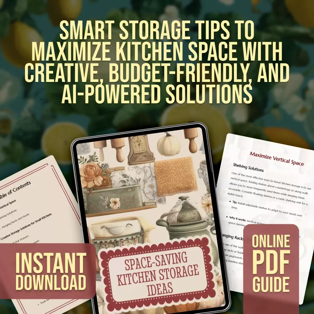 Space-Saving Kitchen Storage Ideas | Digital Guide for Small Kitchens, Shelving Solutions, DIY Storage Hacks & AI Organization Tips