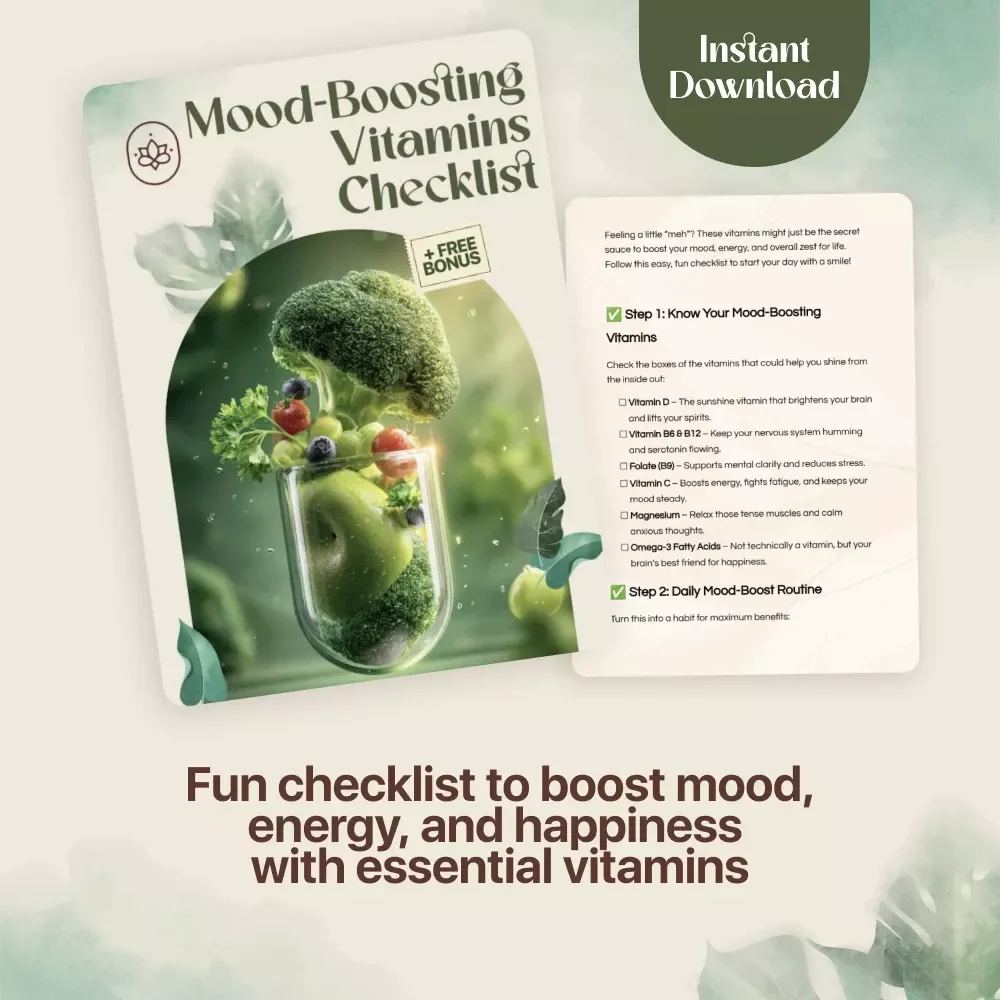 Mood-Boosting Vitamins Checklist | Digital Download for Energy, Positivity & Mental Wellness | Vitamins to Improve Mood