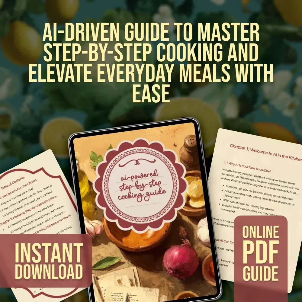 AI-Powered Step-by-Step Cooking Guide | Digital Download | AI Step-by-Step Cooking Instructions for Effortless Recipes, Smart Meal Planning & Kitchen Creativity