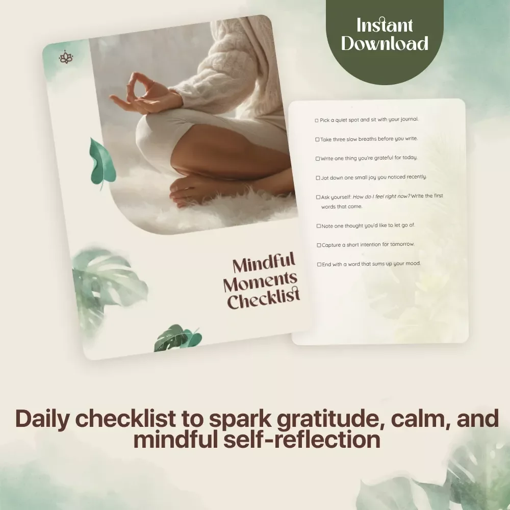 Mindful Moments Checklist | Simple Mindful Journaling Prompts | Digital Download for Daily Gratitude, Self-Care & Reflection