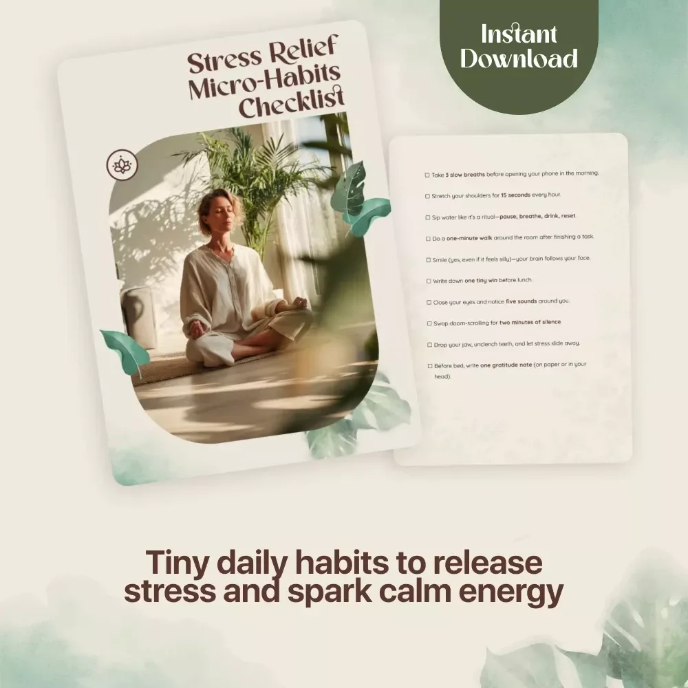 Stress Relief Micro-Habits Checklist | Daily Mindfulness Digital Download | Printable Self-Care Guide for Anxiety & Calm Living