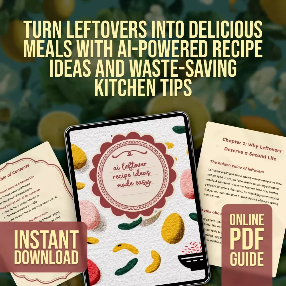AI Leftover Recipe Ideas Made Easy | Digital Guide for Reducing Food Waste, Smart Meal Planning & Delicious Reheated Meals