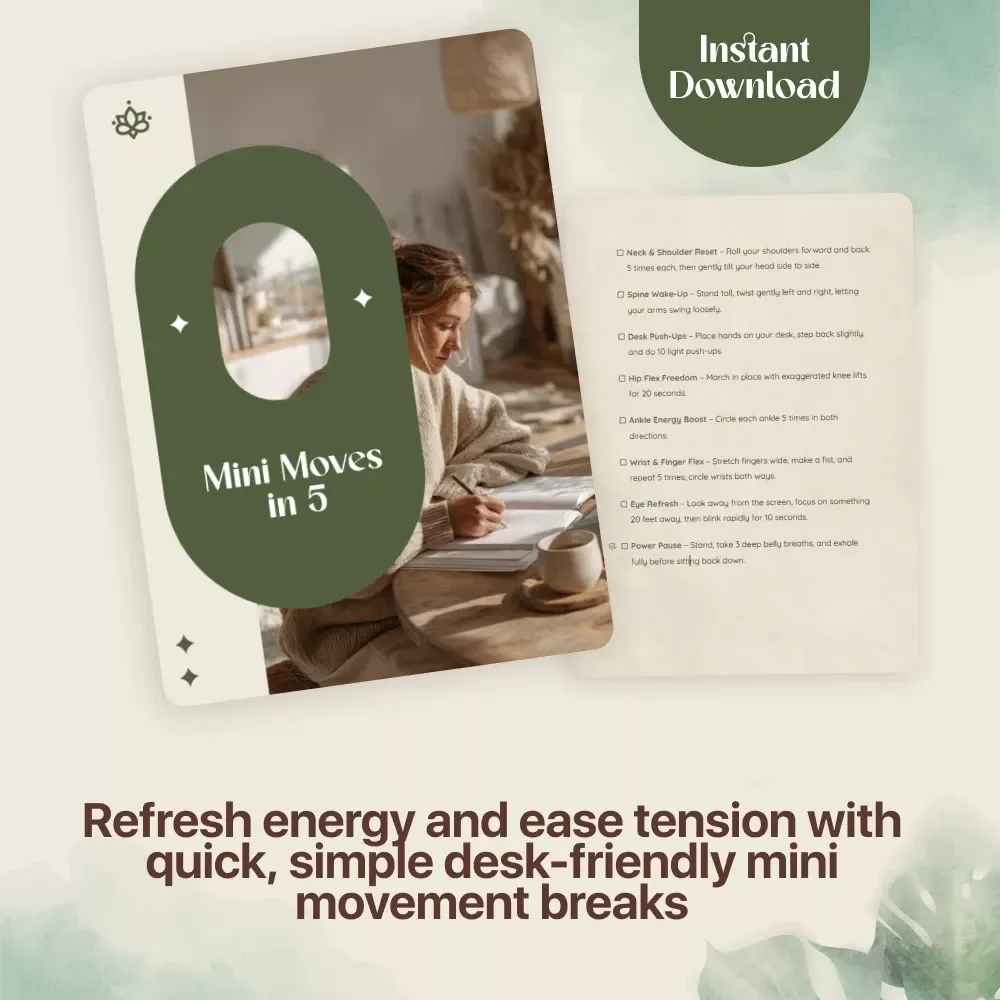 Mini Moves in 5 | Quick Checklist for Micro-Movement Routines in Under 5 Min | Digital Download Wellness Guide