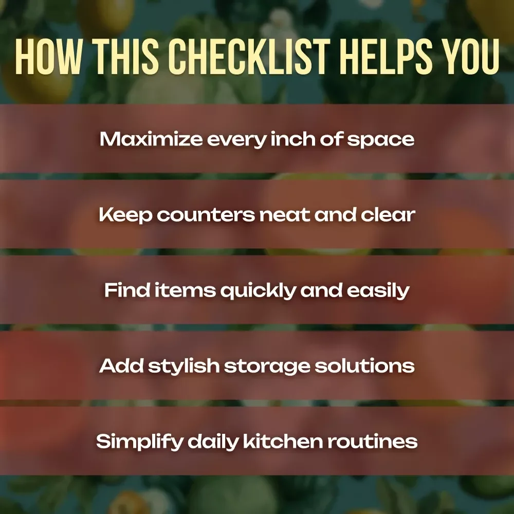 Clever Small Kitchen Storage Hacks Checklist | Space-Saving Organization Ideas for Small Kitchens | Printable Digital Download