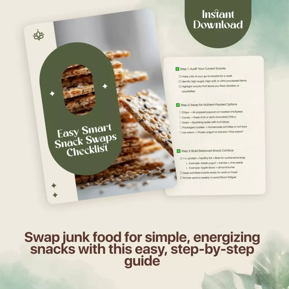 Easy Smart Snack Swaps Checklist | Healthy Snack Ideas | Printable Digital Download | Nutrition Guide for Better Energy