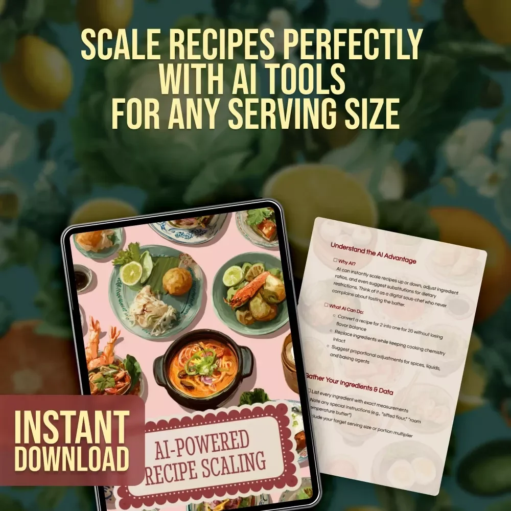 AI-Powered Recipe Scaling Checklist | Digital Download Guide for Cooking, Baking & Meal Prep | AI for Recipe Scaling for Beginners, Chefs & Food Lovers