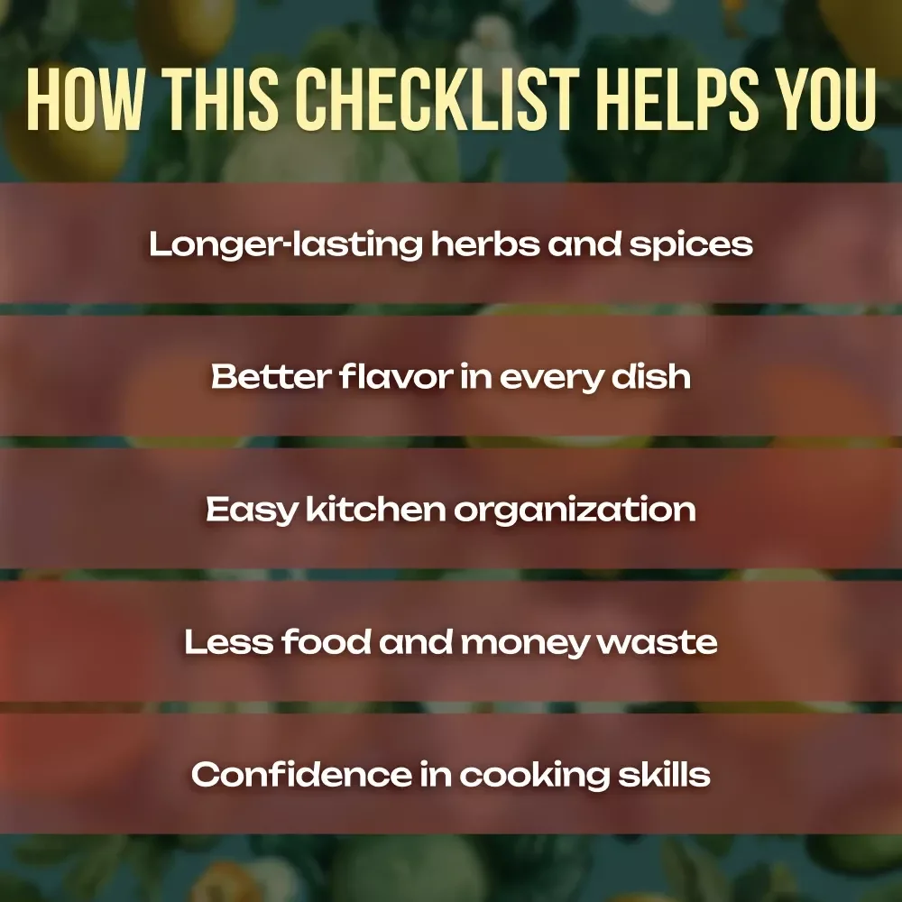 Keep Your Flavors Fresh and Bold | Spice Storage Checklist | How to Store Spices to Keep Them Fresh | Printable Digital Download for Kitchen Organization