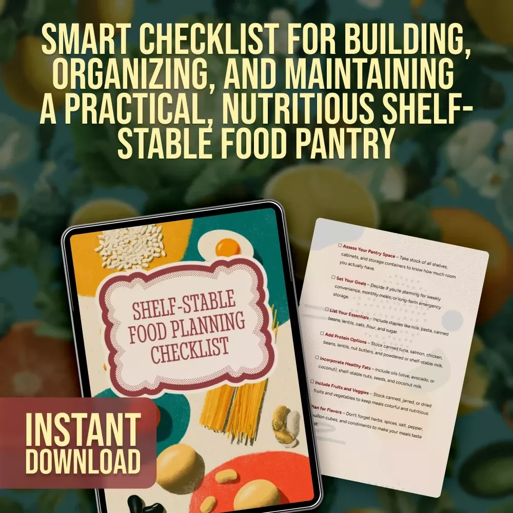 Shelf-Stable Food Planning Checklist | Printable Pantry Organization & Emergency Meal Prep Guide | Digital Download
