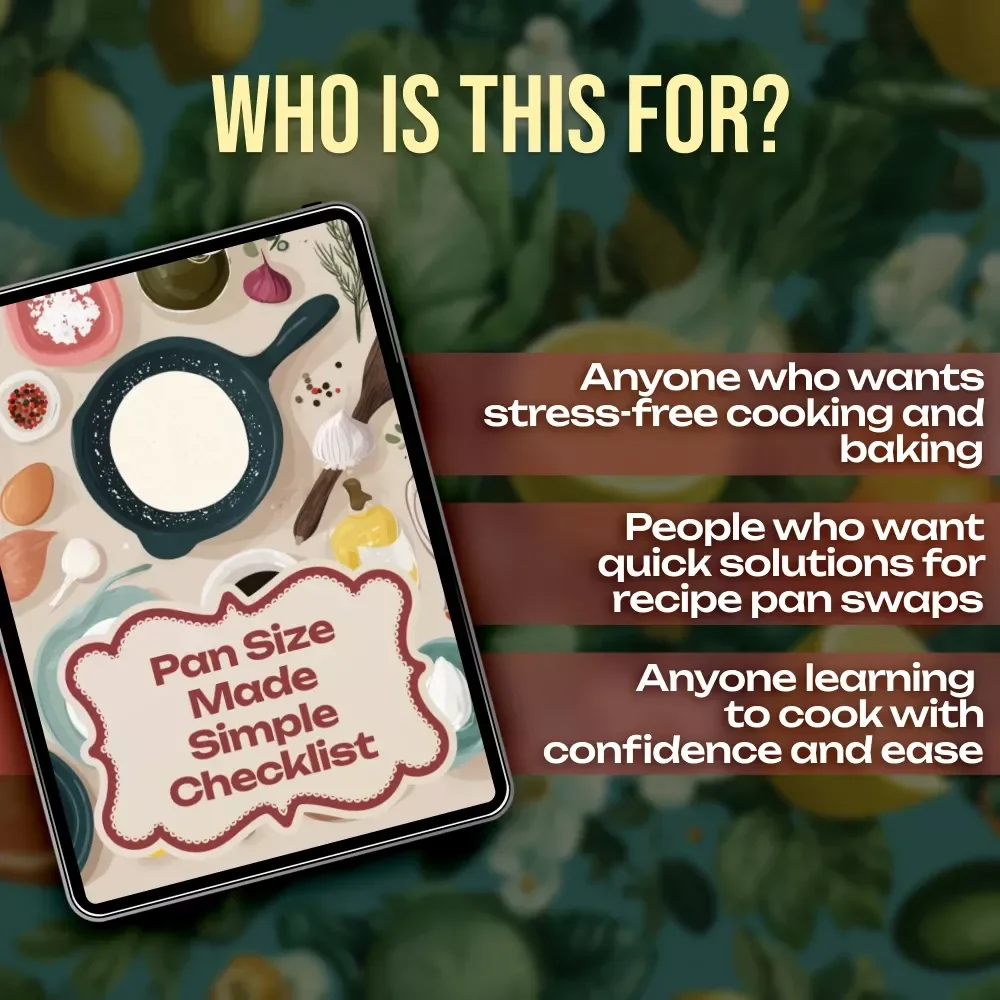 Pan Size Made Simple Checklist | Printable Pan Size Guide for Everyday Cooking, Baking & Serving Portions