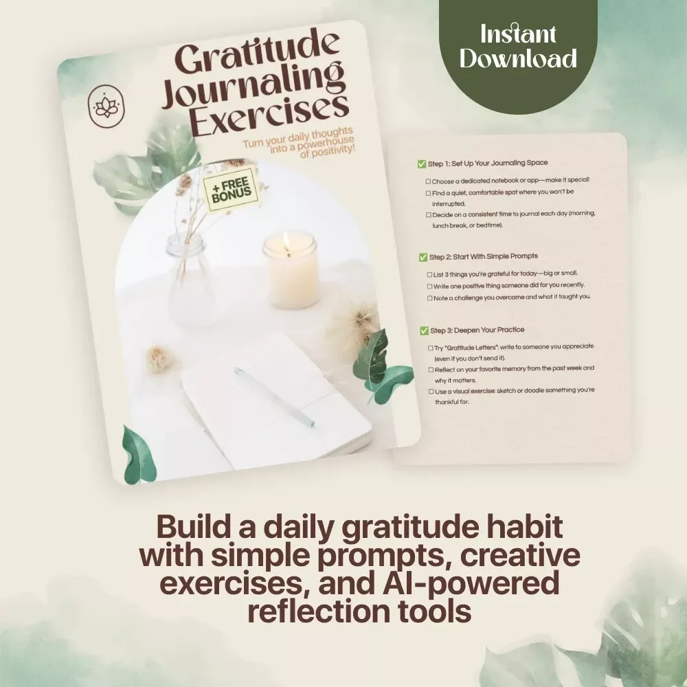Gratitude Journaling Exercises | Printable Daily Gratitude Checklist | Guided Mindfulness & Self-Care Journal Prompts | Digital Download