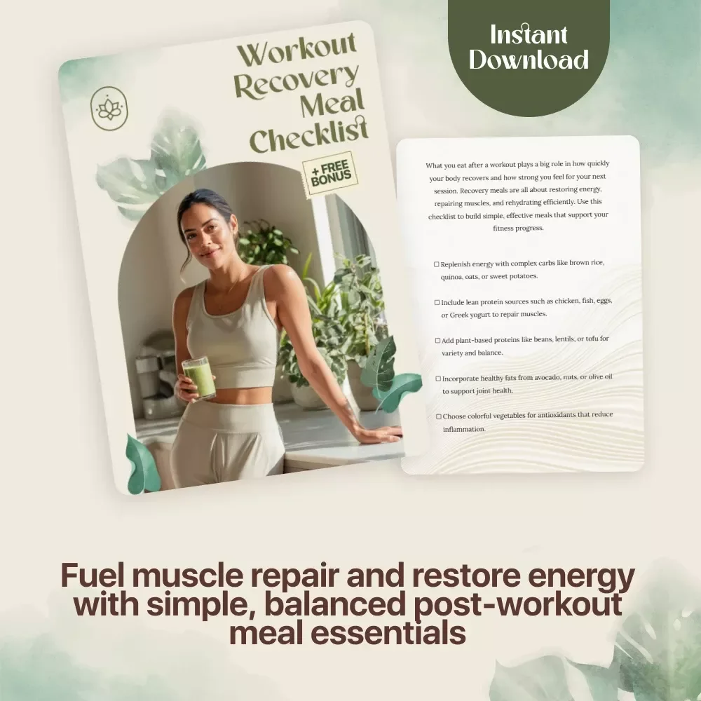 Workout Recovery Meal Checklist | Printable Digital Download for Athletes, Fitness Enthusiasts & Healthy Eating | Recovery Meals After Workouts Guide