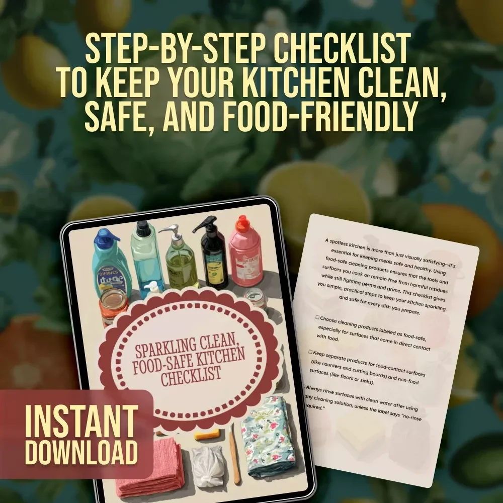 Sparkling Clean, Food-Safe Kitchen Checklist | Printable Digital Download for Food-Safe Kitchen Cleaning Products & Hygienic Cooking