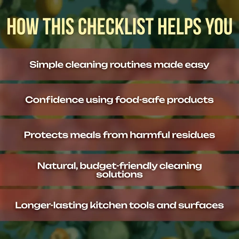 Sparkling Clean, Food-Safe Kitchen Checklist | Printable Digital Download for Food-Safe Kitchen Cleaning Products & Hygienic Cooking