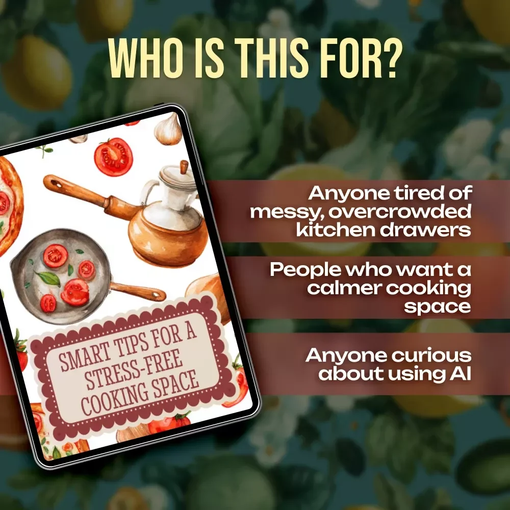Smart Tips for a Stress-Free Cooking Space | Kitchen Organization Guide | Digital Download for Decluttering & Storage Solutions with AI Tools