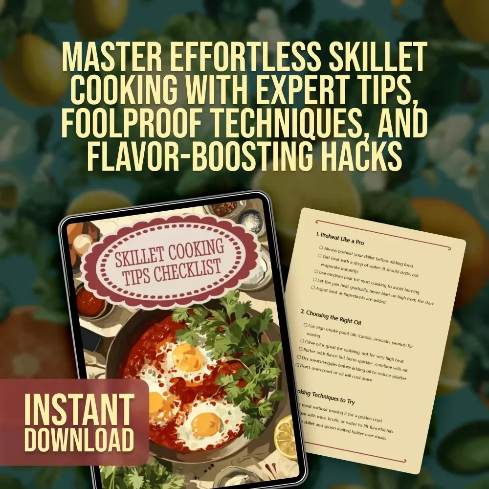Skillet Cooking Tips Checklist | Printable Kitchen Guide for Perfect Skillet Cooking | Digital Download eBook-Style Checklist for Home Cooks