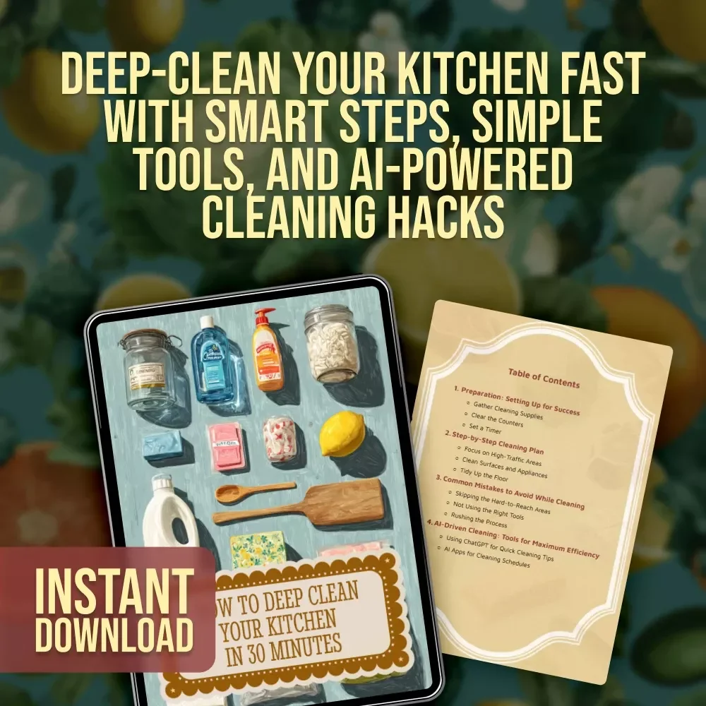 How to Deep Clean Your Kitchen in 30 Minutes | Printable Digital Guide for Quick & Easy Home Cleaning, Step-by-Step Checklist & AI Cleaning Tips