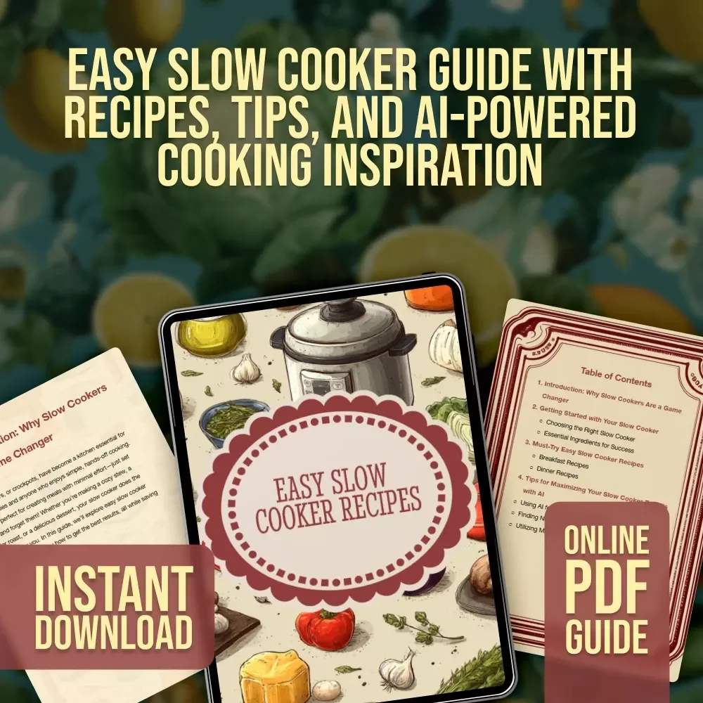 Easy Slow Cooker Recipes | Digital Download Guide | Easy Crockpot Cookbook for Beginners | Healthy Breakfast & Dinner Recipes with AI Tips