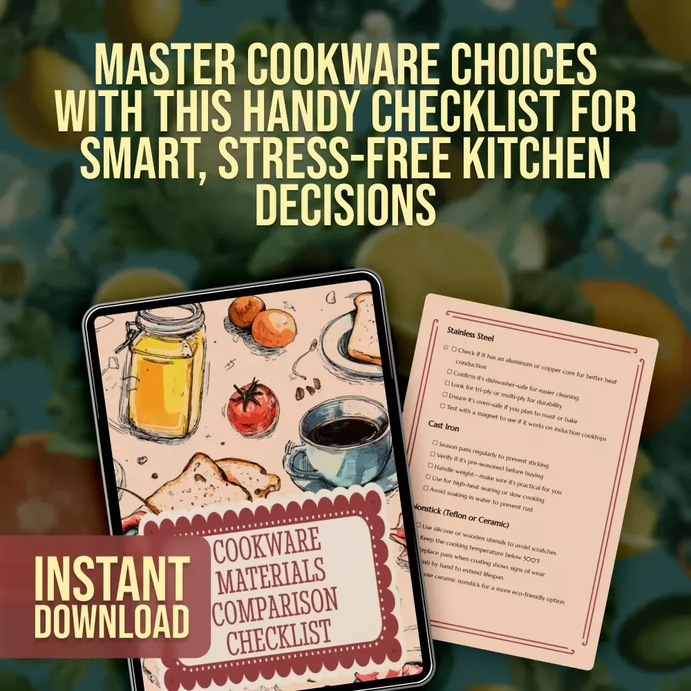 Cookware Materials Comparison Checklist | Printable Kitchen Guide to Compare Cookware Materials for Smarter Buying Decisions