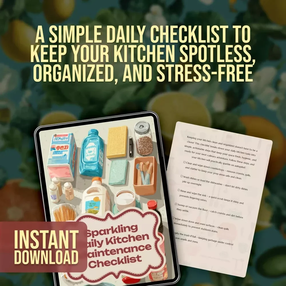 Sparkling Daily Kitchen Maintenance Checklist | Printable Daily Kitchen Cleaning Guide | Digital Download Checklist for a Spotless Home