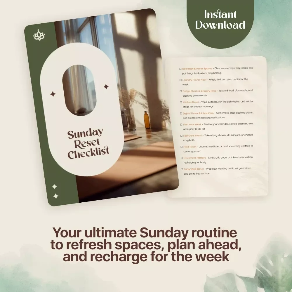 Sunday Reset Checklist | Printable Weekly Routine Planner | Digital Download for a Sunday Reset Routine