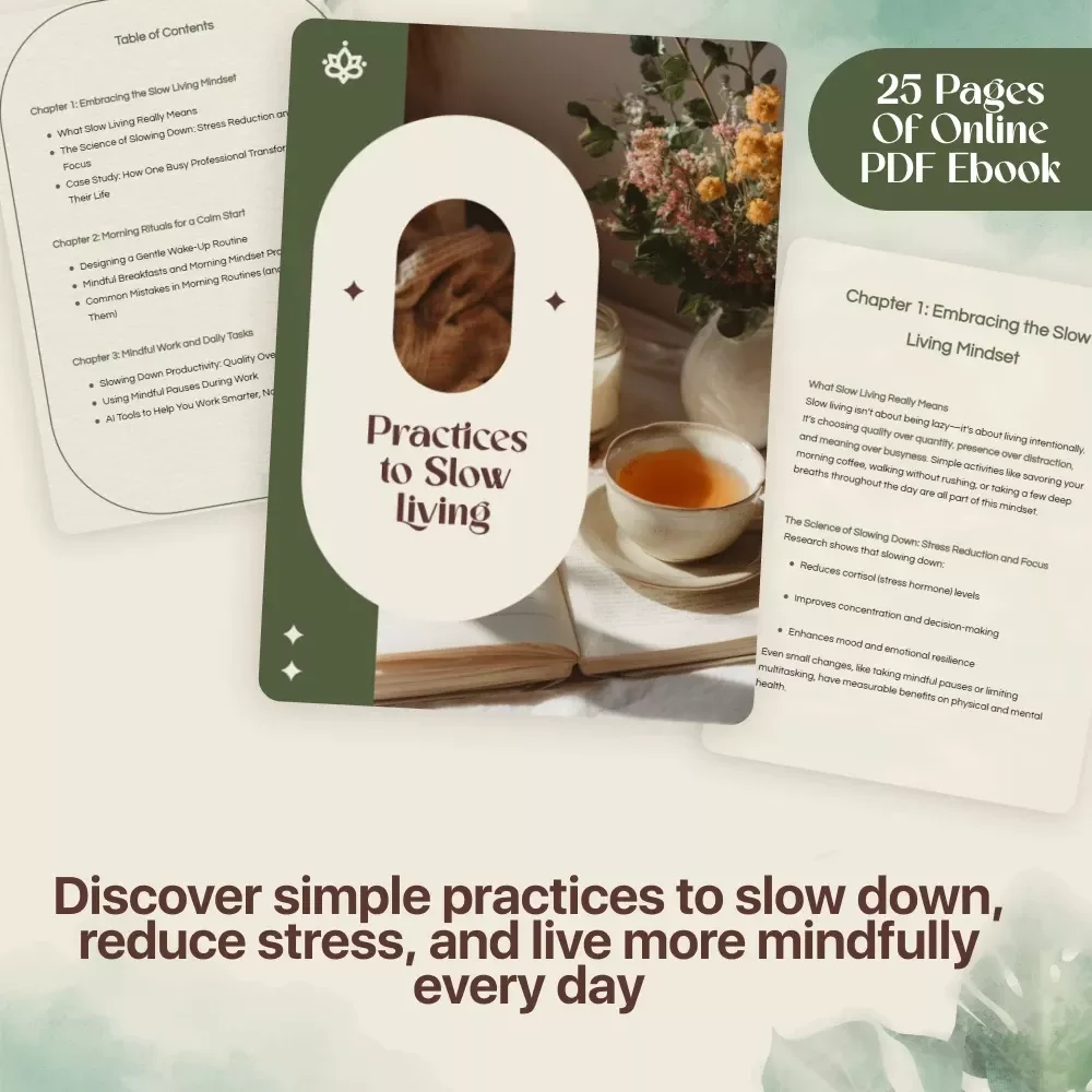 Practices to Slow Living | Slow Living Practices eBook | Digital Download Guide to Mindful Routines, Stress Reduction, and Simplicity