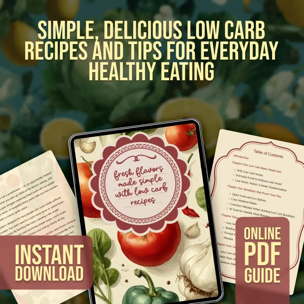 Fresh Flavors Made Simple with Low Carb Recipes | Low Carb Guide, Digital Download, eBook, Meal Planning, Healthy Eating Checklist