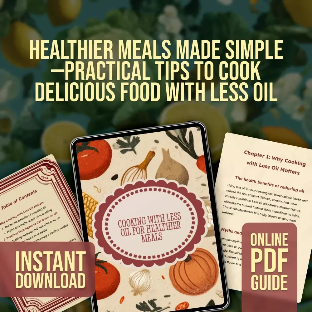 Cooking with Less Oil for Healthier Meals | Digital Guide for Low-Oil Cooking, Healthy Recipes & AI Meal Planning Support