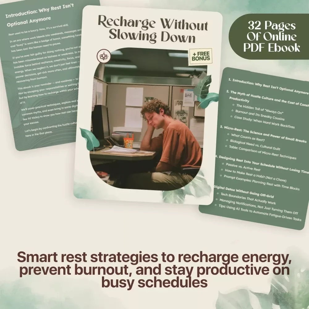 Recharge Without Slowing Down | eBook Guide on Rest Strategies for Busy Schedules, Digital Download for Productivity & Wellness