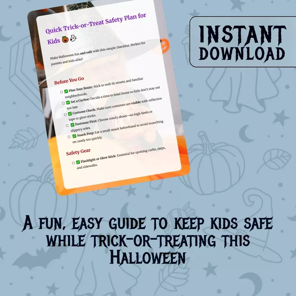 Quick Trick-or-Treat Safety Plan for Kids | Printable Halloween Safety Checklist | Digital Download for Parents