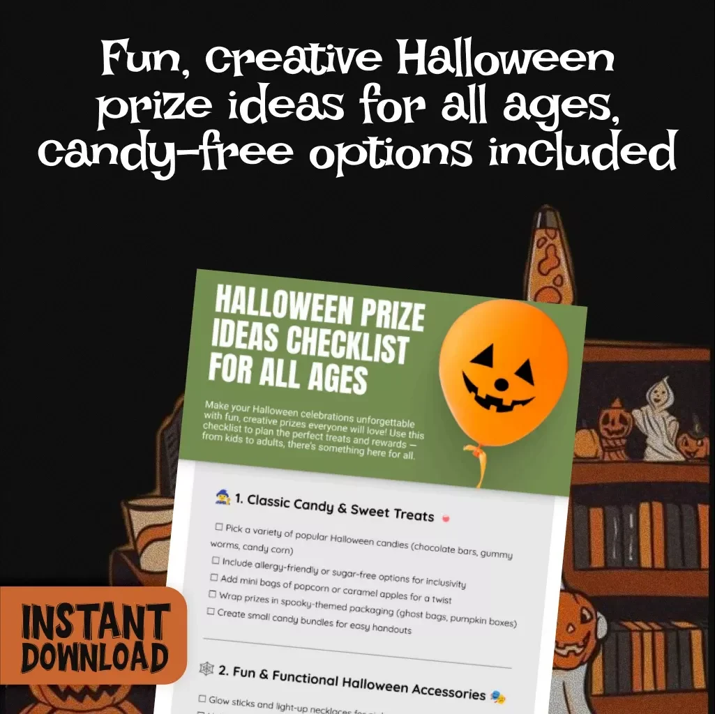 Halloween Prize Ideas Checklist for All Ages | Digital Download | Halloween Party Prizes, Candy Alternatives, Kids & Adult Giveaway Ideas, eBook & Printable Guide