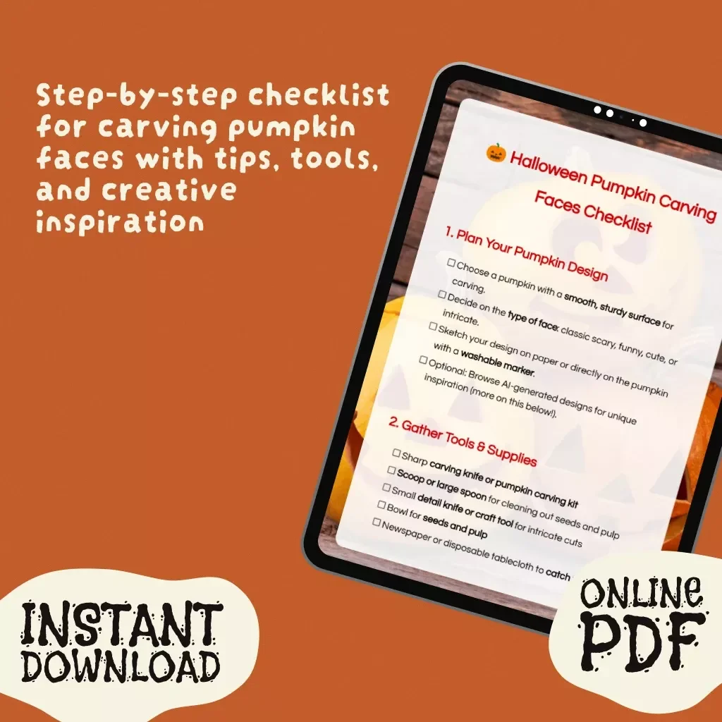 Halloween Pumpkin Carving Faces Checklist | Printable Digital Download | Easy Step-by-Step Halloween Pumpkin Carving Faces Guide