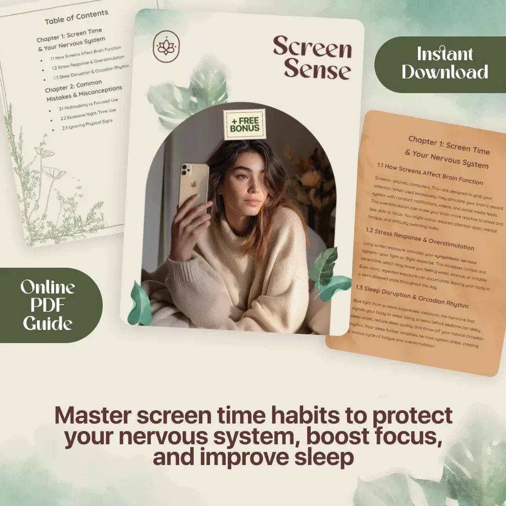 Screen Sense | Digital Guide on the Impact of Screen Time on Nervous System, Healthy Screen Habits, Recovery Tips & Mindful Use