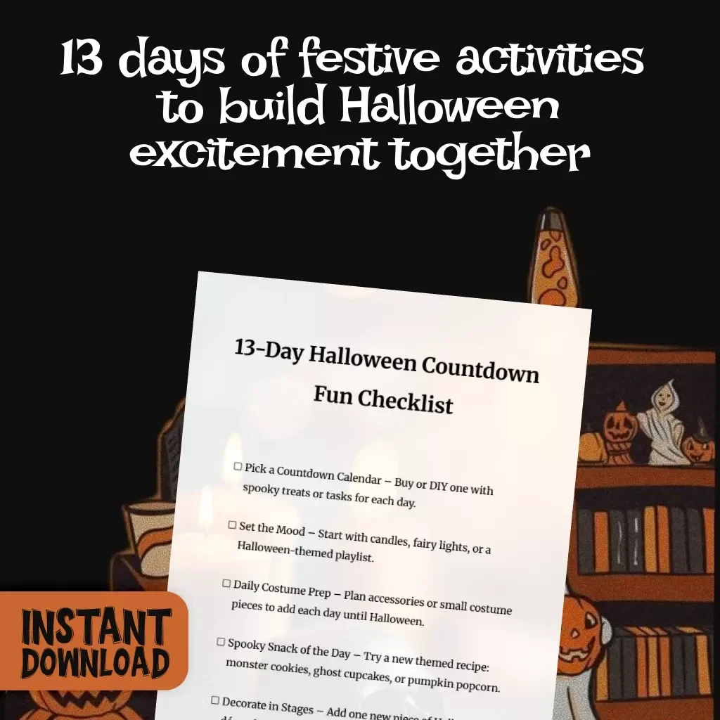 13-Day Halloween Countdown Fun Checklist | Daily Countdown Routine for Halloween Fun | Digital Download Printable eBook Guide
