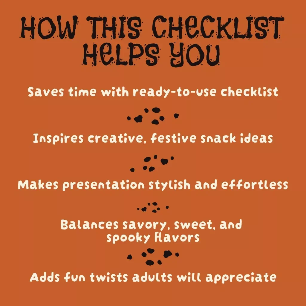 Easy Halloween Snacks for Adults Checklist | Printable Party Food Planner for Grown-Ups | Spooky & Sophisticated Halloween Snack Ideas
