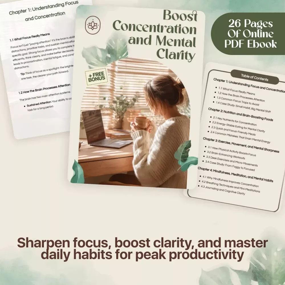 Boost Concentration and Mental Clarity | Focus Guide, Productivity eBook, Brain-Boosting Checklist, Digital Download