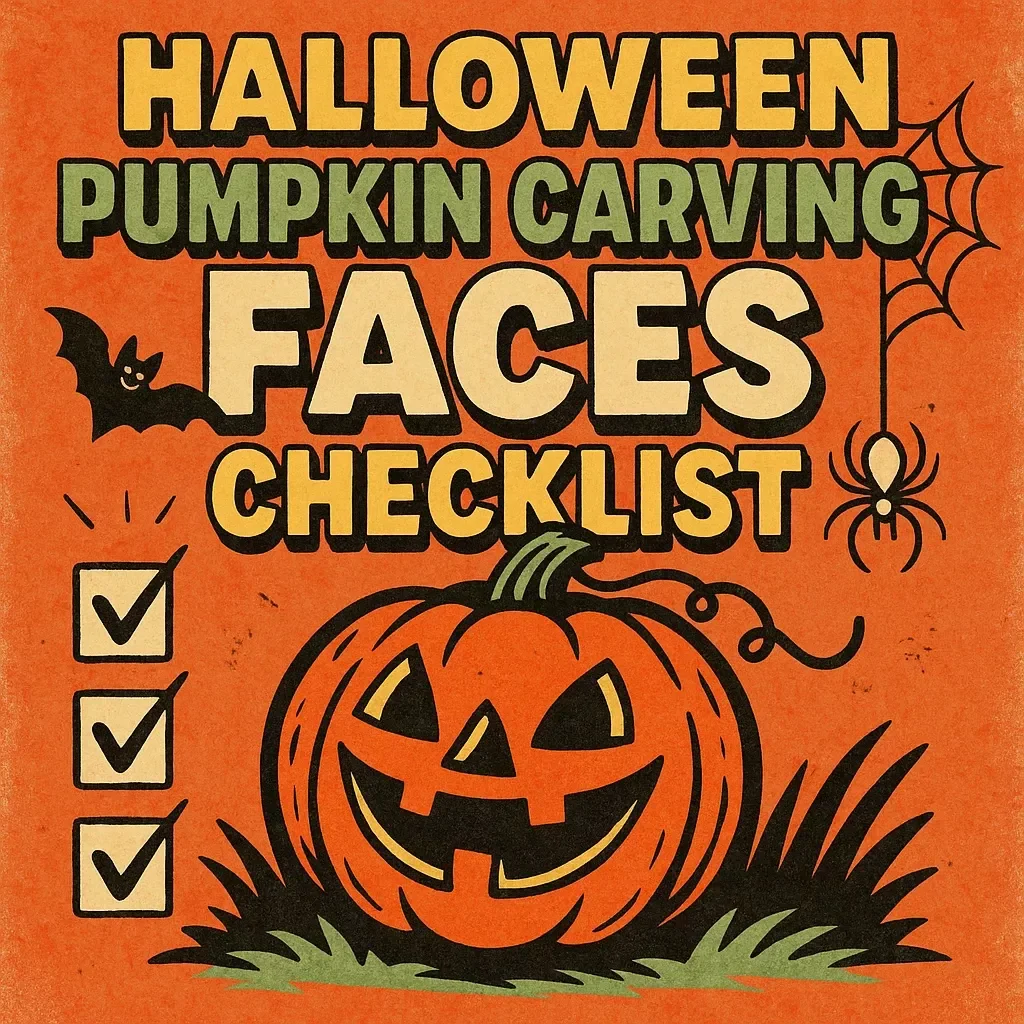 Halloween Pumpkin Carving Faces Checklist | Printable Digital Download | Easy Step-by-Step Halloween Pumpkin Carving Faces Guide