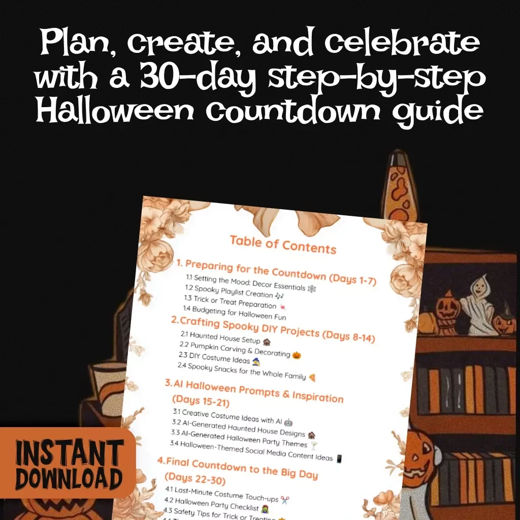 30-Day Halloween Countdown Guide | Digital Download Spooky Checklist, DIY Projects, Party Prep & AI Ideas