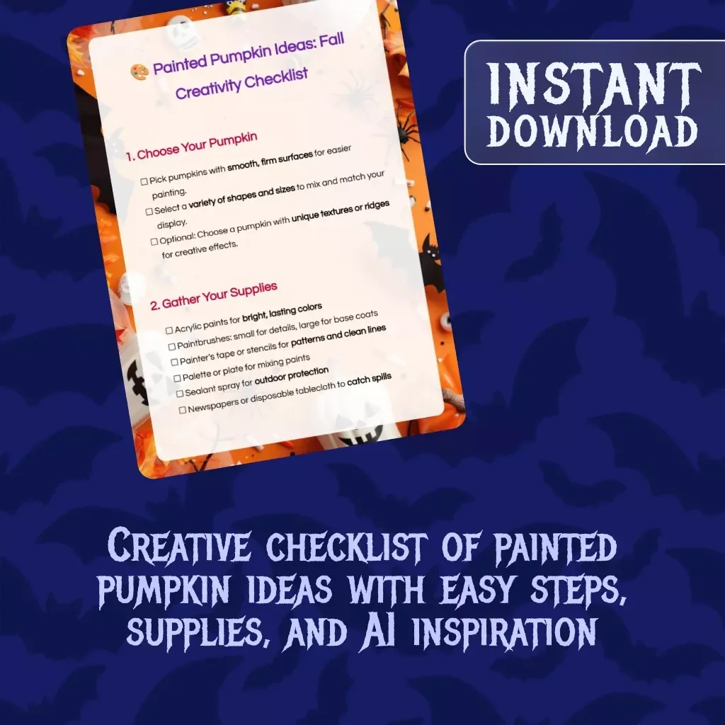 Painted Pumpkin Ideas: Fall Creativity Checklist | DIY Painted Pumpkin Ideas for Fall Decor Inspiration | Digital Download PDF Checklist for Easy & Fun Seasonal Crafting