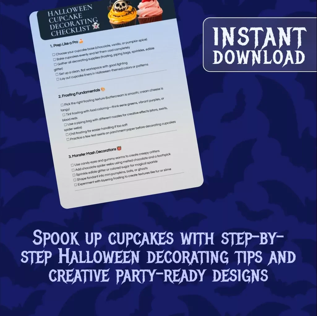 Halloween Cupcake Decorating Checklist | Printable Digital Download | Spooky Cupcake Ideas, eBook & Baking Guide for Halloween Party Treats