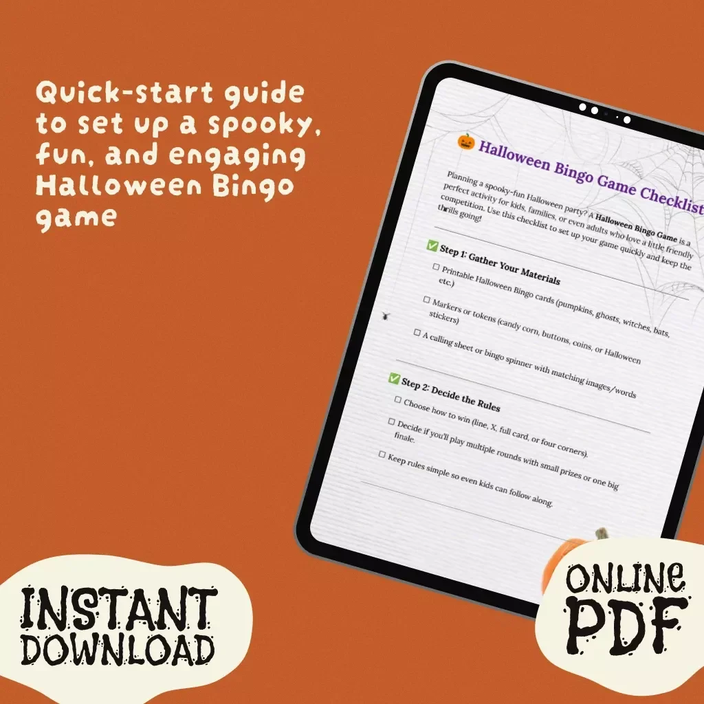 Halloween Bingo Game Checklist | Printable Digital Download for Spooky Party Fun