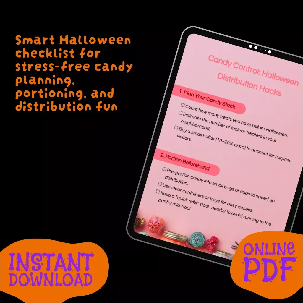 Candy Control: Halloween Distribution Hacks | Printable Digital Download Checklist | Trick-or-Treat Candy Station Planner for Efficient Halloween Candy Management