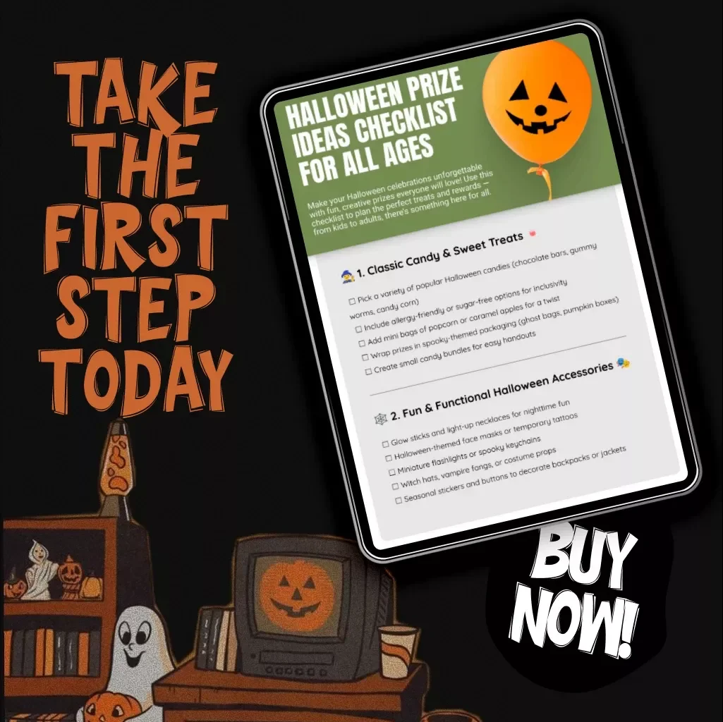 Halloween Prize Ideas Checklist for All Ages | Digital Download | Halloween Party Prizes, Candy Alternatives, Kids & Adult Giveaway Ideas, eBook & Printable Guide
