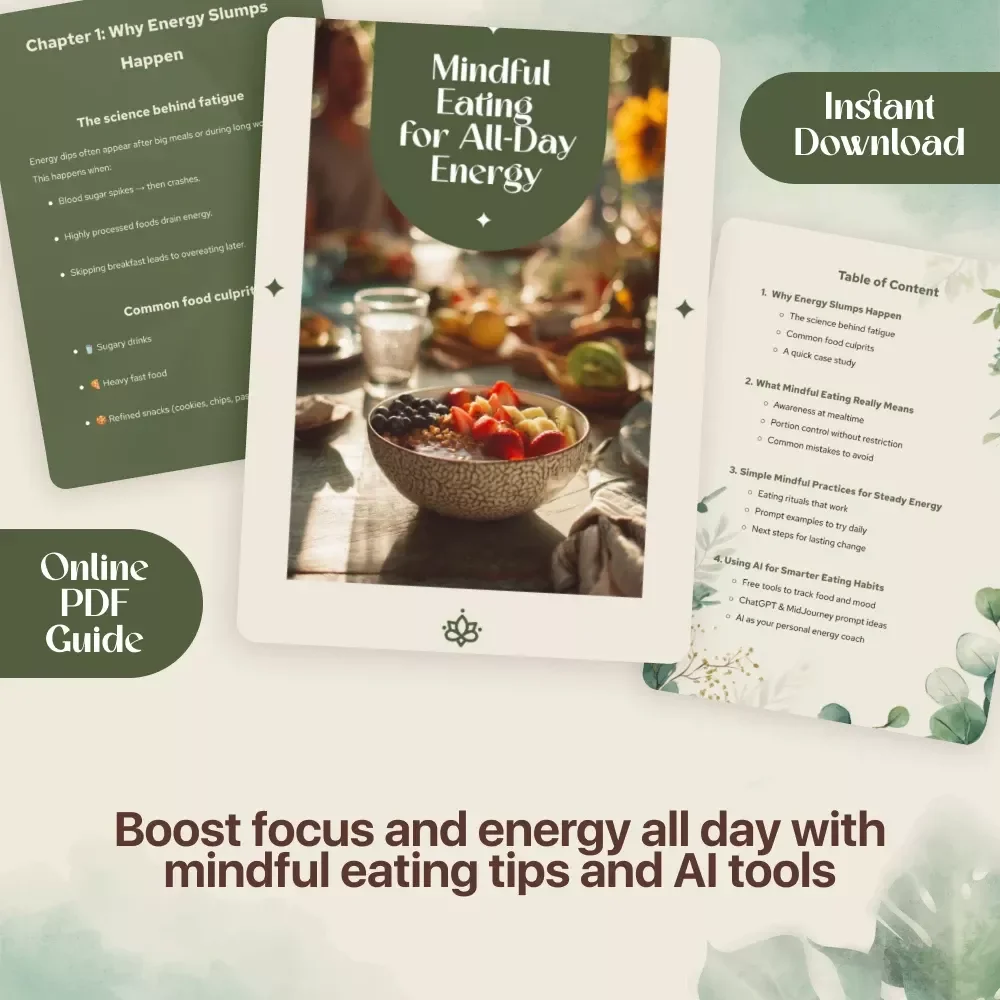 Mindful Eating for All-Day Energy | Digital Download Guide for Better Nutrition, Healthy Habits, AI Tools, Portion Control, and Steady Energy
