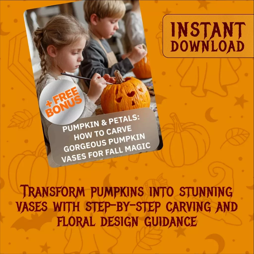 Pumpkin & Petals: How to Carve Gorgeous Pumpkin Vases for Fall Magic | DIY Pumpkin Vase Guide | Fall Decor eBook | Seasonal Flower Arrangement Checklist